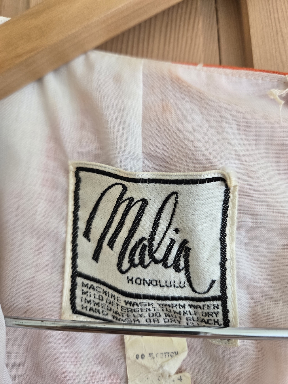 Vintage 1970's Malia Honolulu Orange And White Maxi Dress - Picture 5 of 6